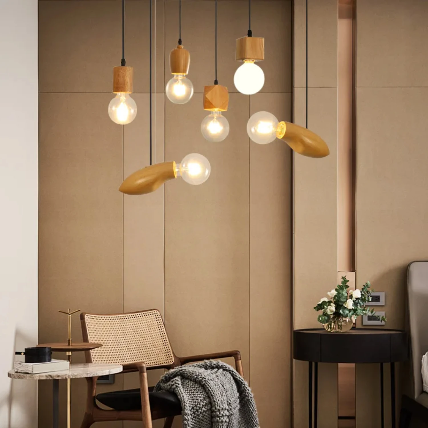 Nordic Pendant Light restaurant Hanging lamp personality creative clothing store retro solid wood  small chandelier