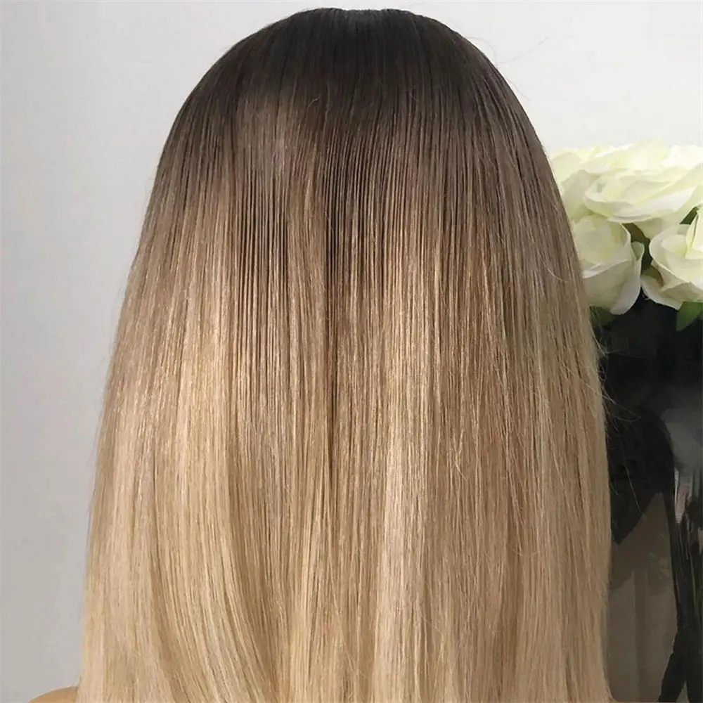 الكتف الطبيعي مستقيم شعر مستعار فوتورا مرونة العسل شقراء أومبير الاصطناعية الدانتيل الجبهة الباروكات الجذور الداكنة فراق الأوسط الباروكات المختلطة #4