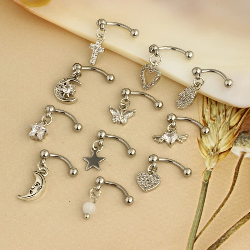 1PCS Butterfly Dangle Eyebrow Piercing Jewelry Star Rook Earring Curved Barbells Moon Eyebrow Ring Tragus Piercing Helix Jewelry view 5