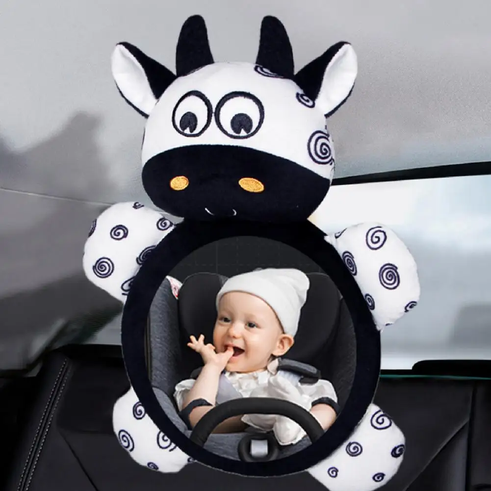 Black White Rear-view Mirror Baby Safety Seat Cartoon Seat Rearview Glasses Plush Car Hanging Toy Cow Zebra Car Child Mirror