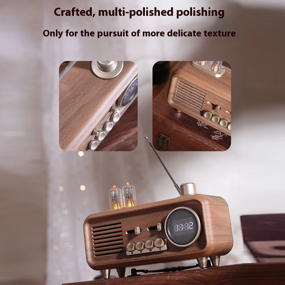 Retro Wireless Speaker Portable Vintage Radio Speaker With Clock Atmosphere Lights For Home Office Outdoor Party