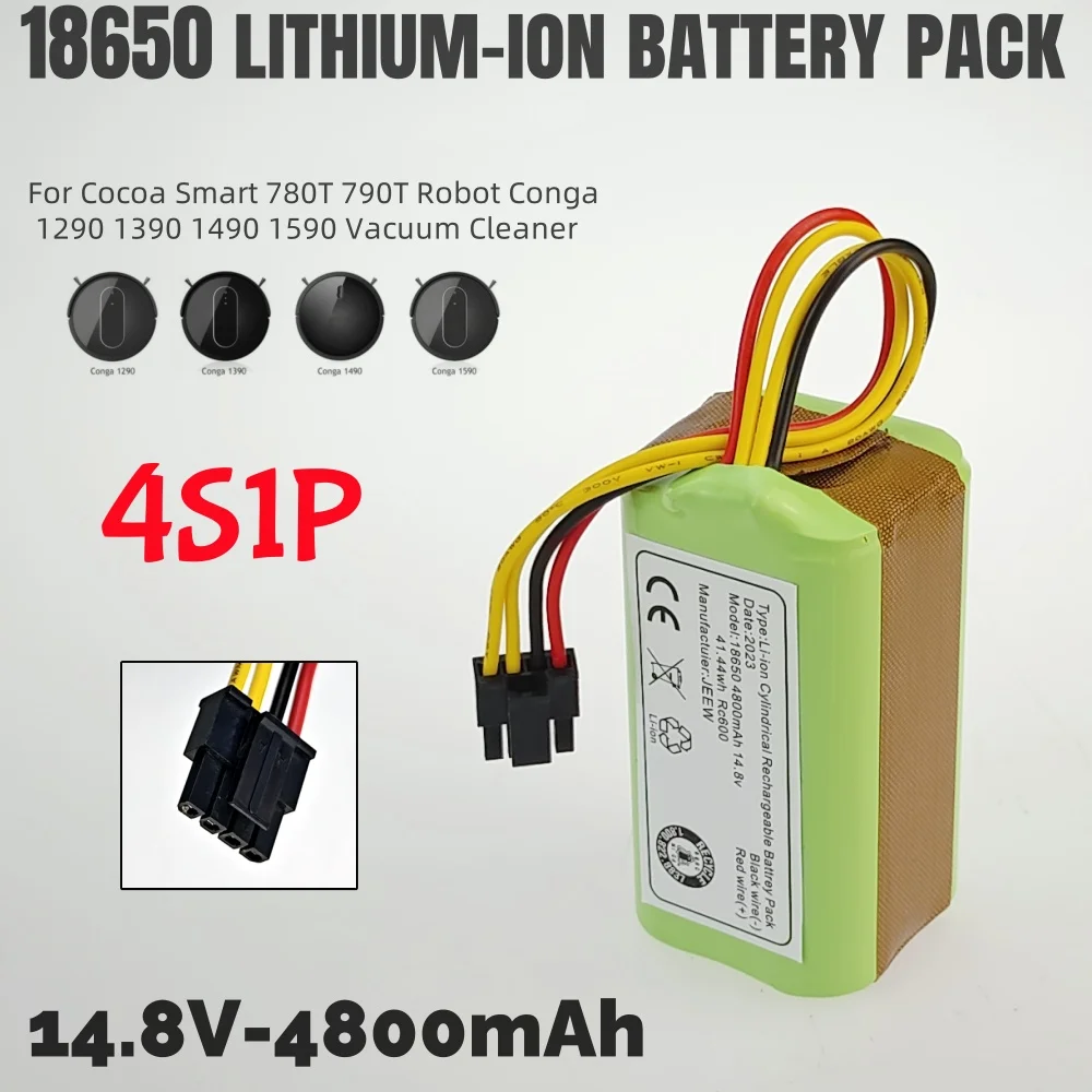

100% новый литий-ионный аккумулятор 14,8 В, 4800 мАч, подходит для пылесоса Cecotec Conga 1290 1390 1490 1590 Genio deluxe 370