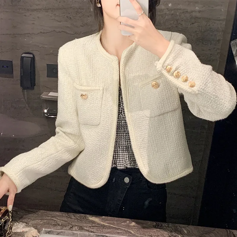 

Женские роскошные шерстяные короткие пальто, верхняя одежда Casacos chaqueta mujer, осень-зима 2022, новый французский дизайн, модная милая твидовая куртка