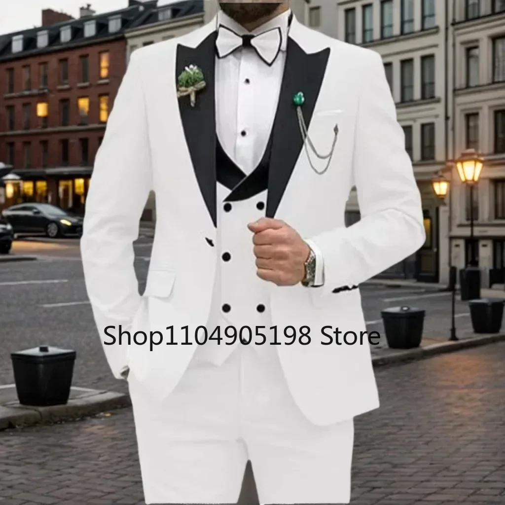 

Men's Suit with Peak Lapel, Three-piece Groom Suit, Satin Gun Lapels for Wedding Dresses, Graduation Party Banquet