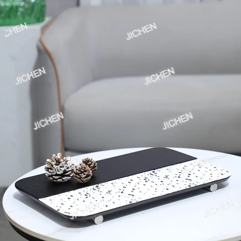 

Европейский креативный высококачественный деревянный кожаный прямоугольный декоративный поднос для ароматерапии, украшение для спальни, отеля, дома