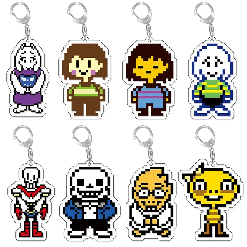 Game Cosplay Undertale Pixel Sans Flowey Papyrus Asriel Keychain Pendant Car Key Ring Bag Accessories Cartoon Christmas Gifts