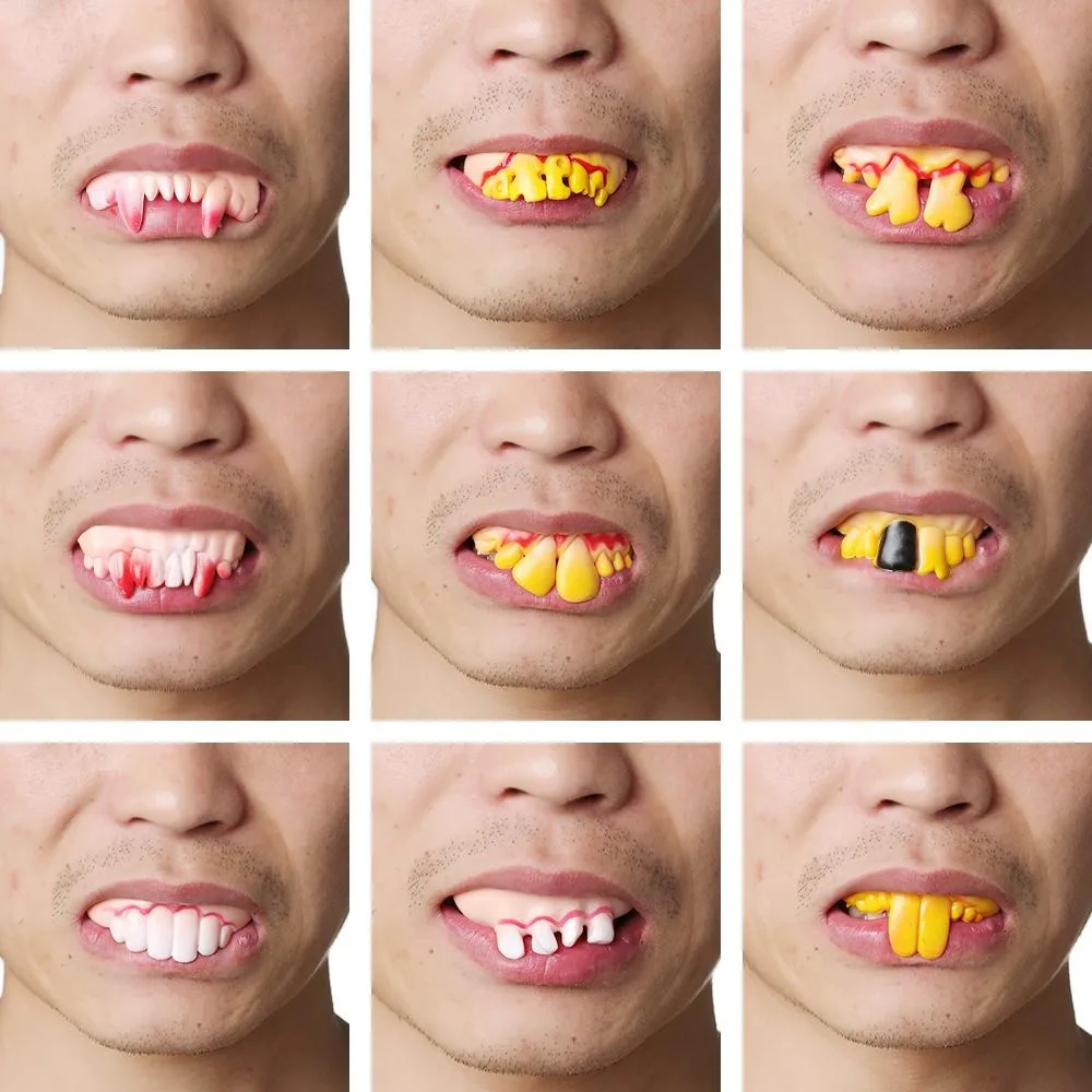 10PCS Divertente Dente Falso Scherzi di Gomma Giocattolo Protesi Bucktooth Horror Giocattoli Decorazione di Halloween Giocattolo Dente Halloween Costume Party