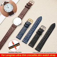 Correa de reloj de piel de cocodrilo ultrafina para Longines Presence Lyre Band hombres mujeres L4 L2 La VC 12 13 16 18 19 20mm pulsera suave