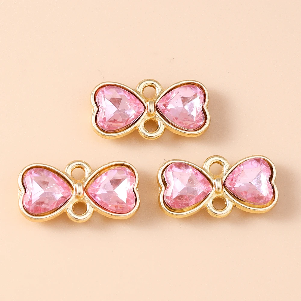 Leslie 10 Stück 12 x 14 mm zarte Doppelloch-Kristall-Bowknot-Charms-Anschlüsse für Halskette, Ohrringe, DIY-Schmuckherstellungszubehör – Detail 6