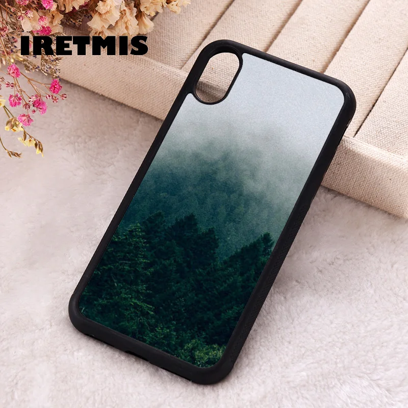 Iretmis Phone Cover Case For iPhone X XS Max XR 11 12 13 PRO MINI 14 15 16 Plus Rubber Silicone Misty Forest