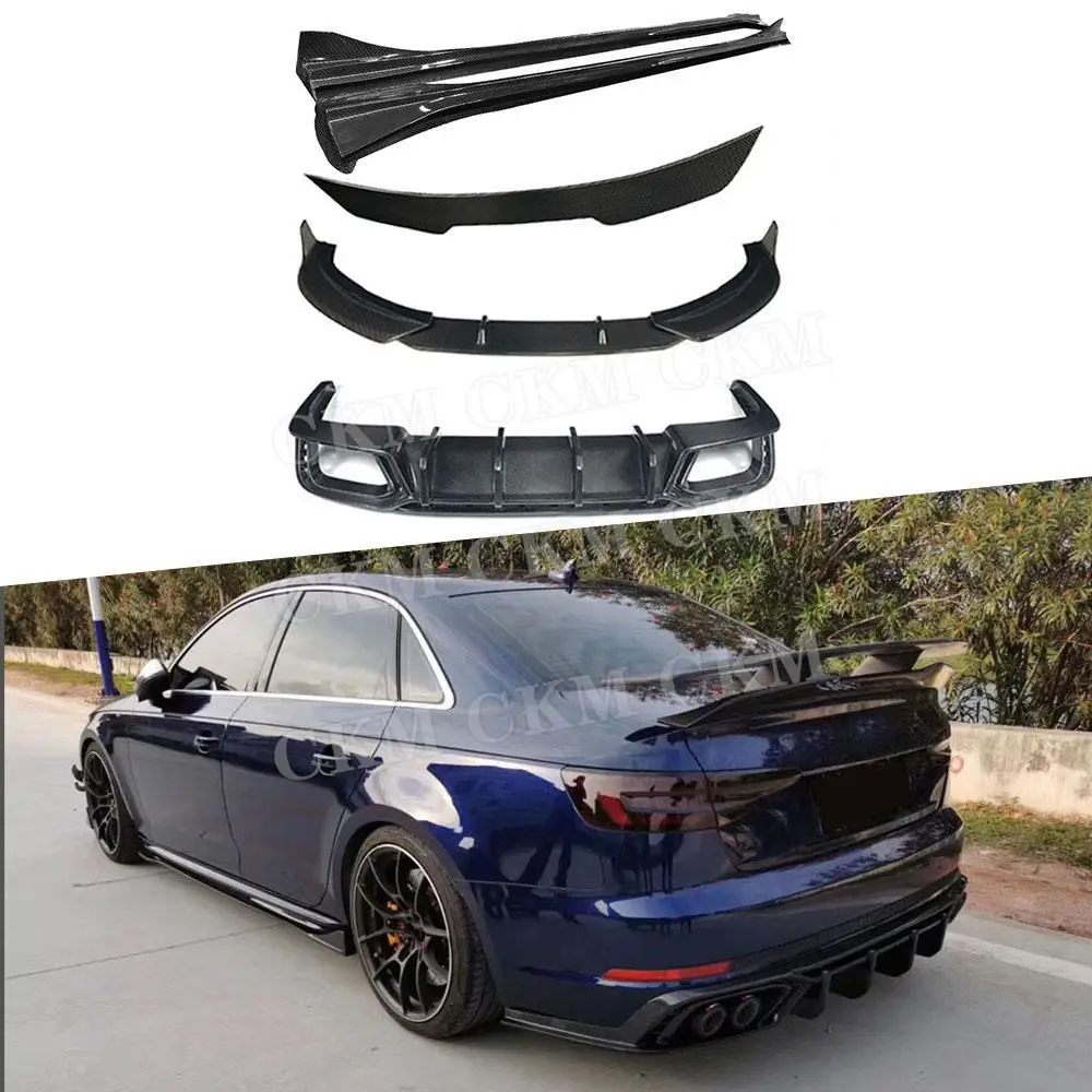 

Dry Carbon Fiber Front chin Lip side skirts Aprons Rear Lip Spoiler Rear Bumper Diffuser For Audi A4 S4 B10 2019