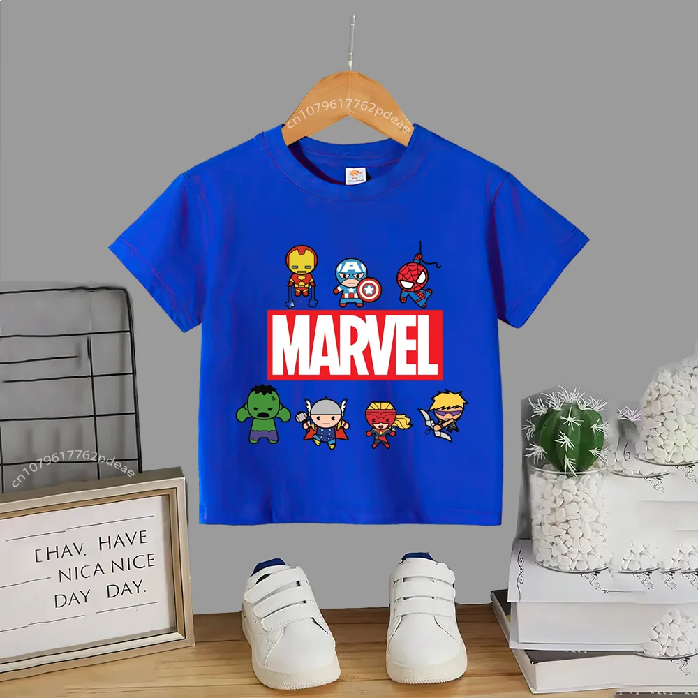 Superhero Teen 100% Cotton T-shirt Children\'s small cartoon print casual cotton T-shirt for boys and girls Baby comfortable shor