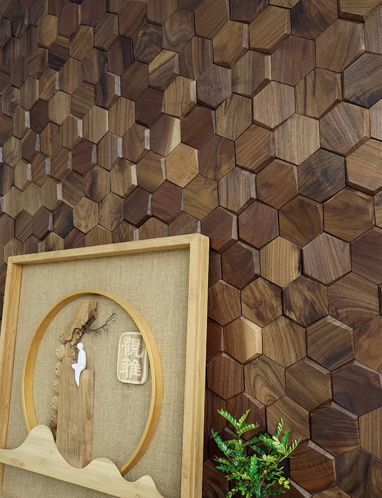 Mosaic Decorative Panel Hexagonal walnut wood, Log Retro style Living room,Hotel,The hotel lobby,Chess & card room, Library