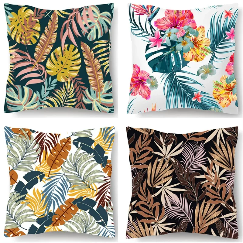 Tropical Plant Pillowcase Short Plush Customizable Polyester Peach Leather Lathe