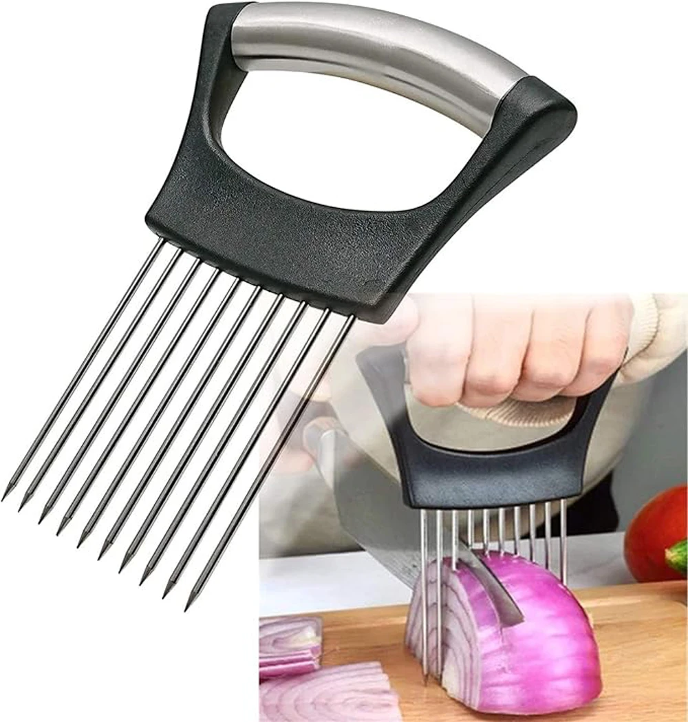 Cortador de cebolla con soporte de acero inoxidable, picador de cebolla fácil para limón, patatas o verduras, accesorios de cocina, 1 ud.