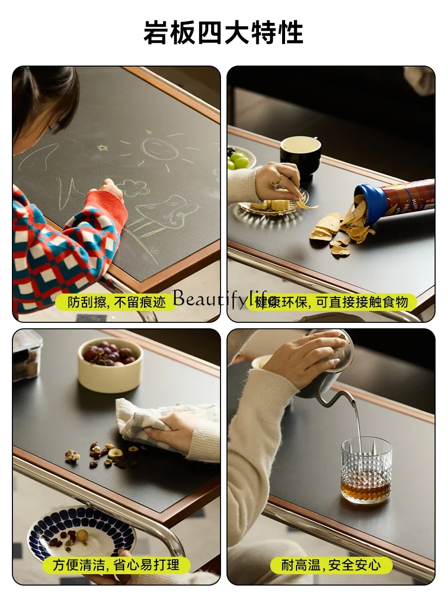 yj39 Vintage Coffee Table Set Stainless Steel Rectangular Rock Board Tea Table Small Table