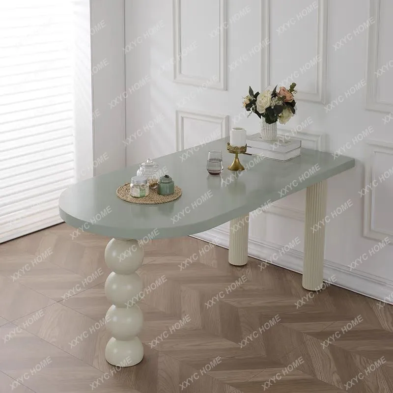 L solid wood dining table small apartment semi-oval middle island table against the wall dining table