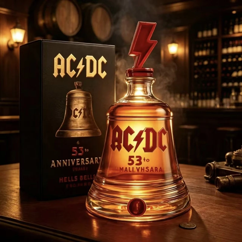 350ML AC/DC Hells Bells Glass Whiskey Bottle Bell‑Shape Liquor Decanter Rock Music Bar Collection Display Gift