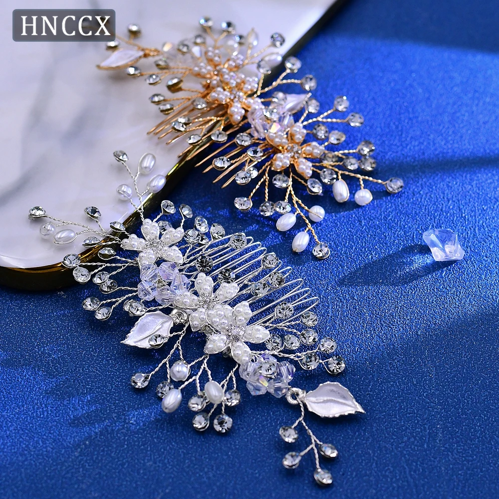 HNCCX Handmade Beaded Alloy Leaf Bride Hair Comb Elegant Girls Wedding Rhinestone Banquet Headband Party Wedding Supplies CP316