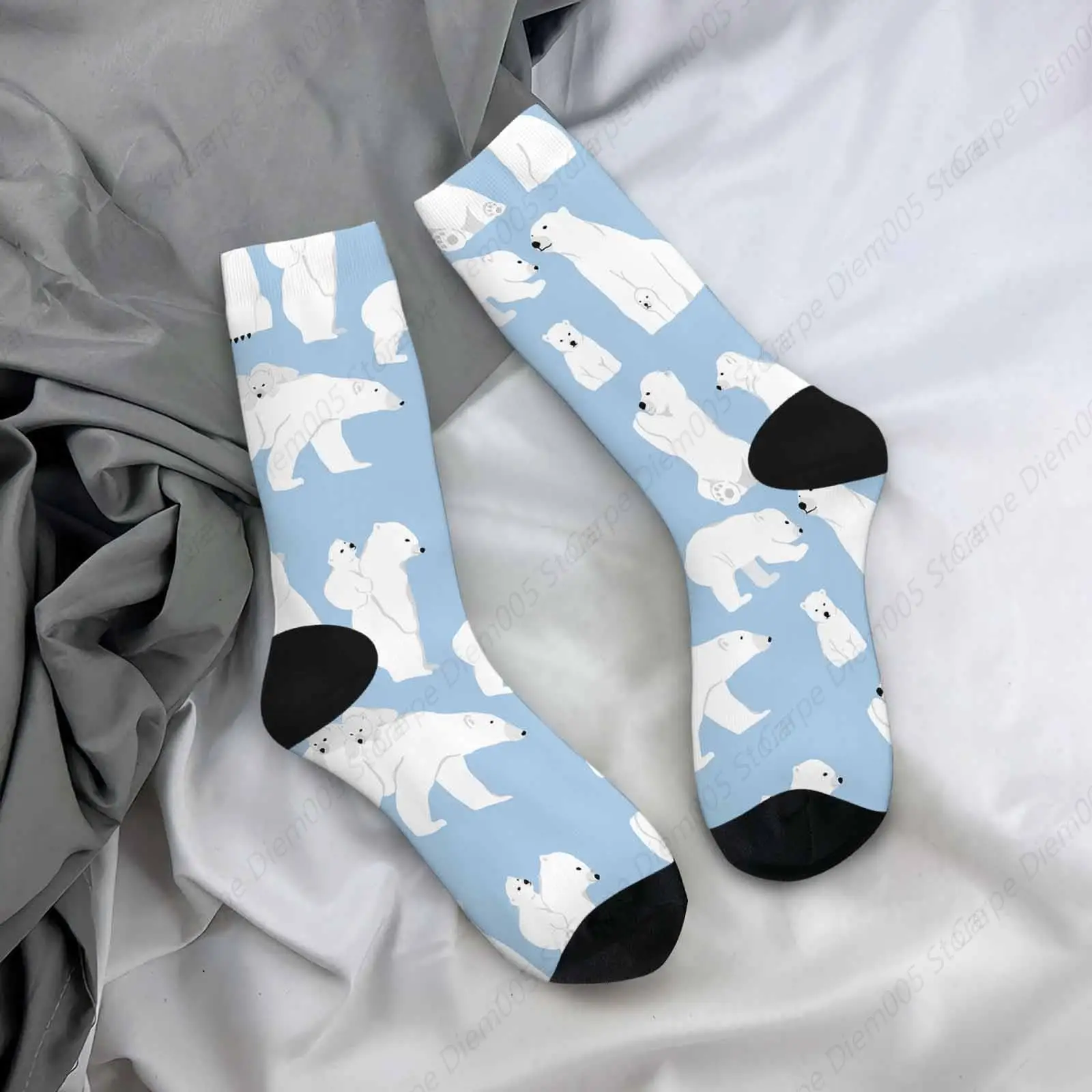 White Polar Bear Mens Fun Dress Socks Parent-Child Trip Cute Animal Socks For Women Funny Novelty Crazy Design Cotton Socks