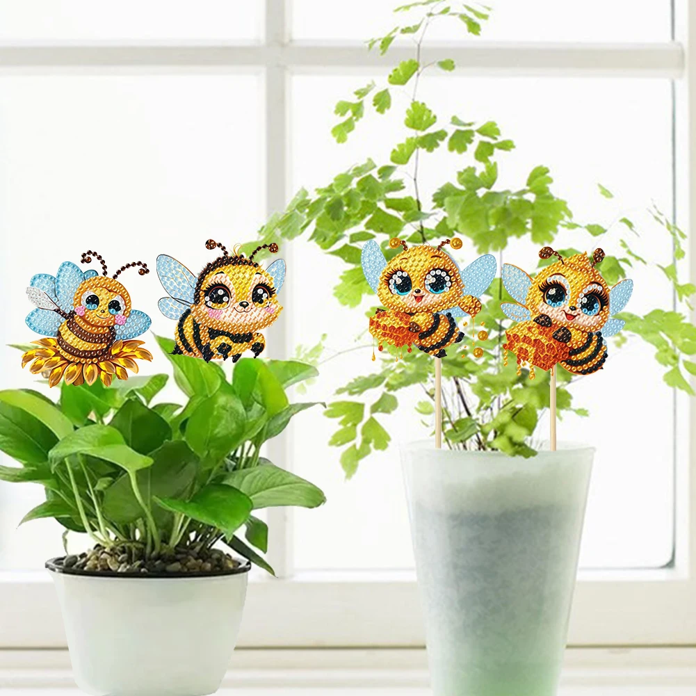 

6Pcs Bee Stakes Diamond Art Kits DIY Crafts Diamond Art Garden Decor Kits Diamond Art Craft Kits for Flower Plant Pot