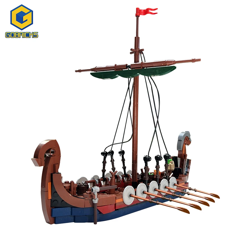 Gobricks MOC Medieval Military Viking Ship Model Building Blocks Sodiers Figures Boat Bricks Toys Creative Expert Toys for Boys