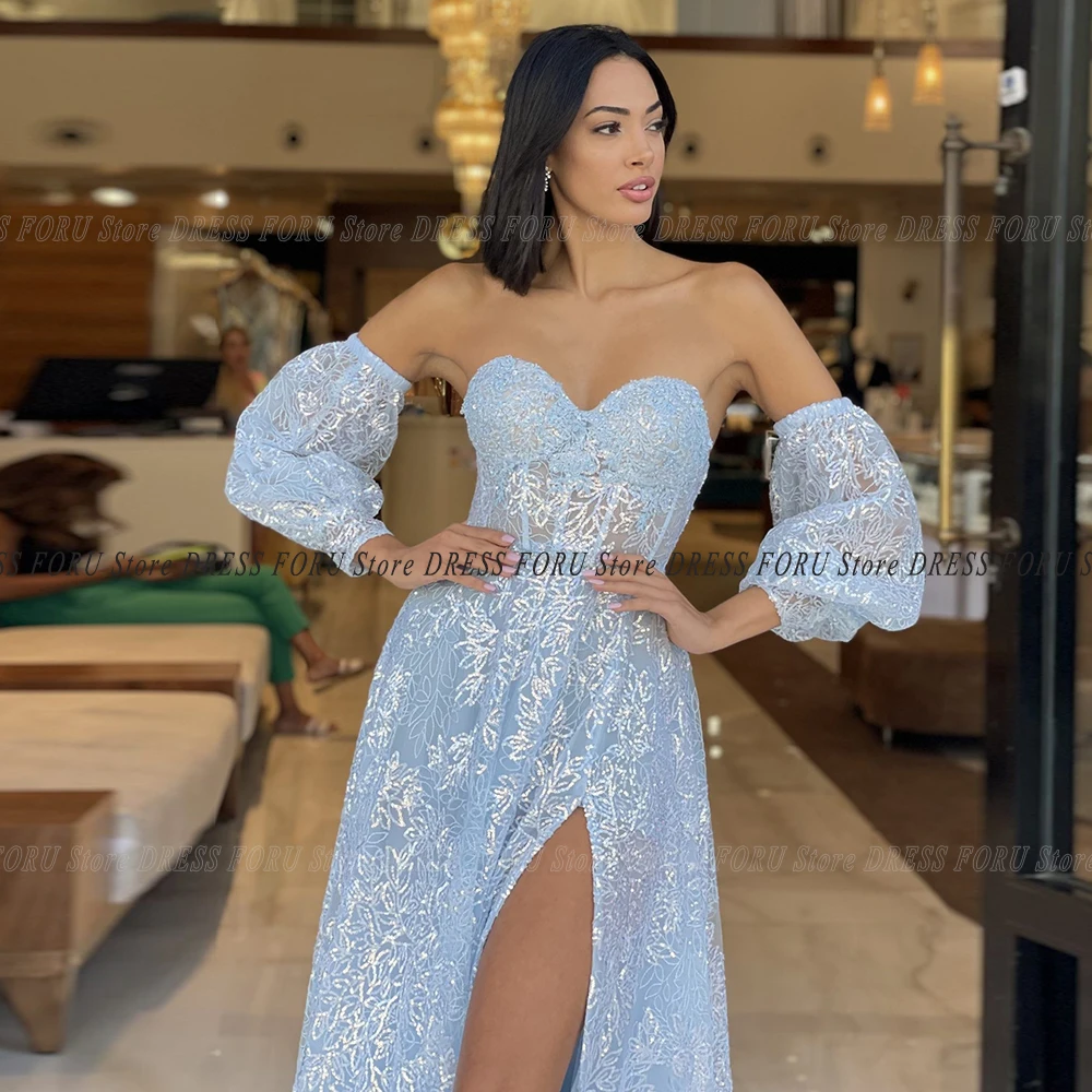 Exquisite Lace Evening Dress For Woman Strapless A Line Side Slit Gorgeous Saudi Wedding Prom Party Gown Tank Floor Length Gala