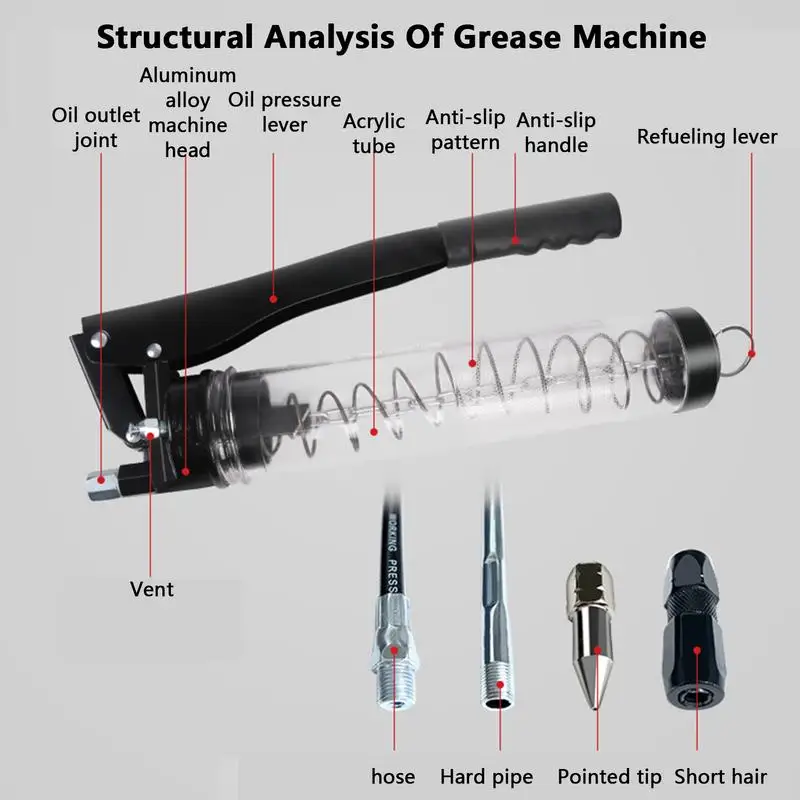 Marine Grease Tube 12000PSI Heavy Duty Greaser Grip Grease-Making Tool For Vehicles Tractors RVs Cars Power Take-Off Shafts