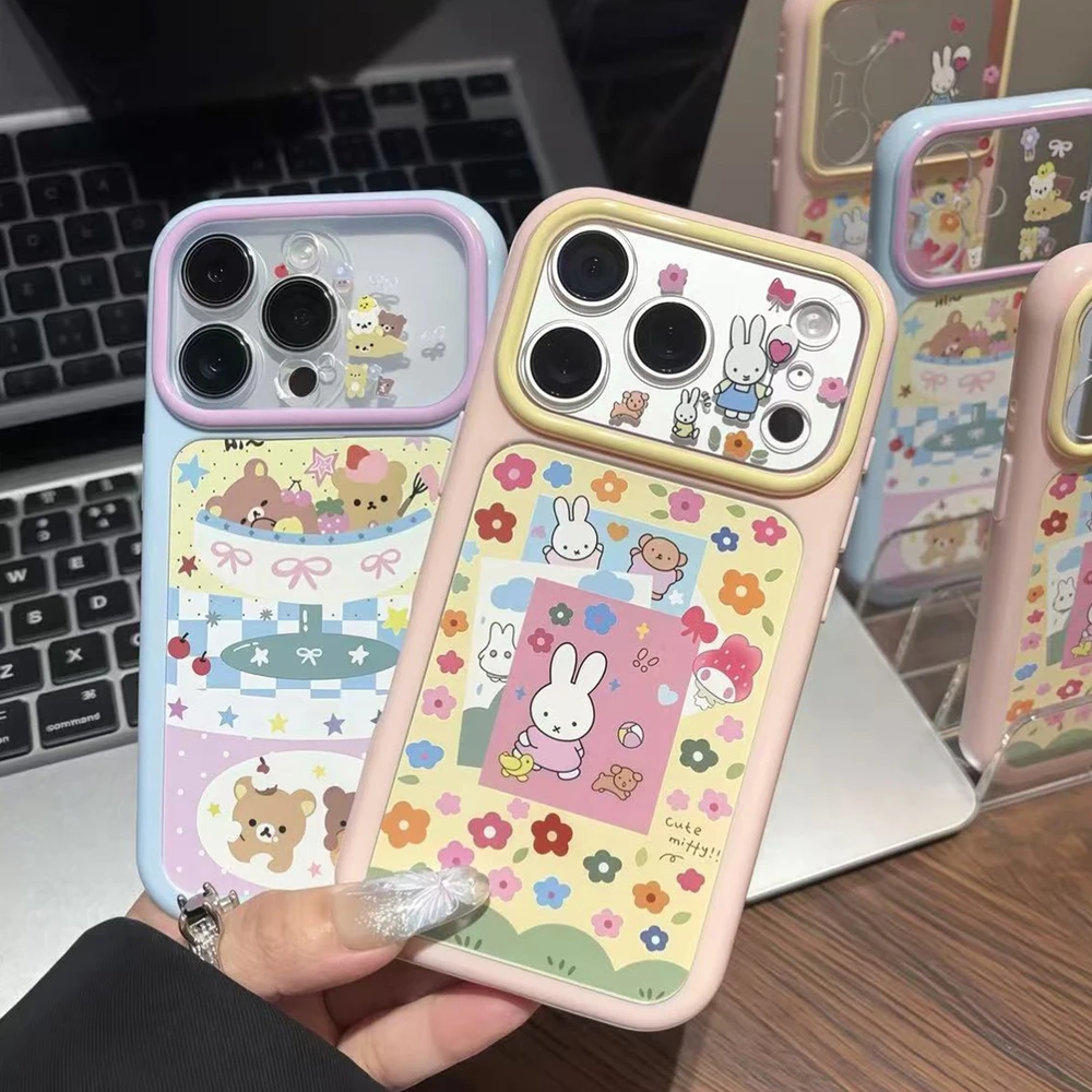 Coque de téléphone antichoc rigide motif dessin animé mignon Rilakkuma Ours Fleur Miffy Lapin pour iPhone 17 Pro 16 15 Pro Max