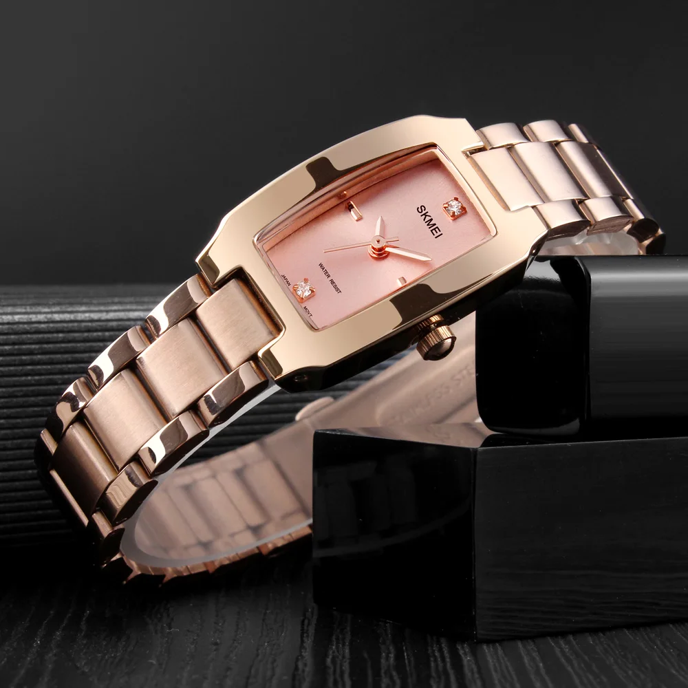 SKMEI 1400 Ladies Casual Dress Luxury Silver Ladies Rhinestone Waterproof Relogio Feminino Quartz Watch Fashion Thin Watches