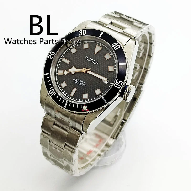 BLIGER 41mm Automatic Watch For Men NH35A MIYOTA 8215 PT5000 Sapphire Glass Snowflake Hand  Grid Dial Luminous Stainless Steel