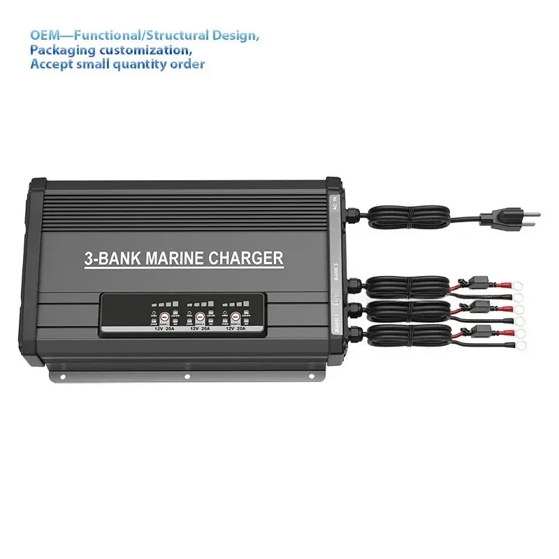 Professional 2-Bank IP67 Waterproof Marine Onboard Charger 12V 10A 36V 10A Lead Acid Battery Charger Over-Charging Protection