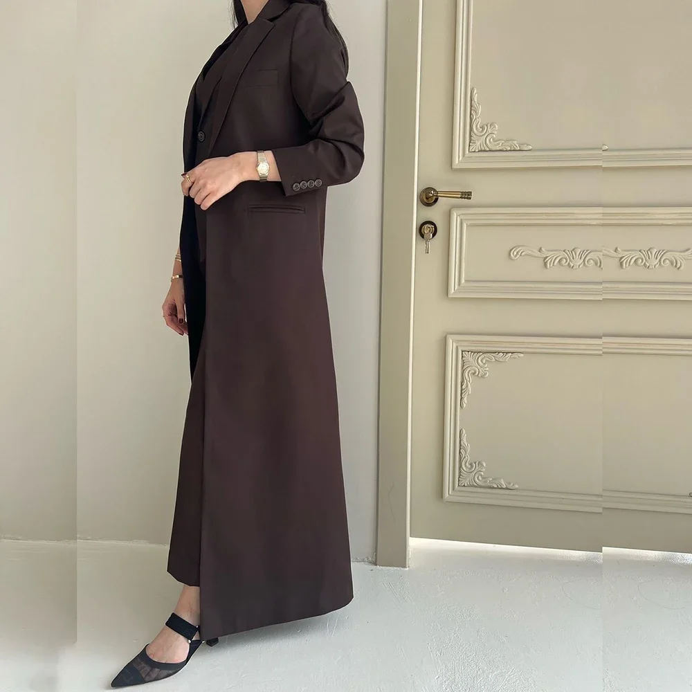 Ropa de mujer a la moda, Blazers, 1 pieza, Color sólido, solapa de muesca Formal, prendas de vestir marrones para oficina, Abayas musulmanas de alta calidad