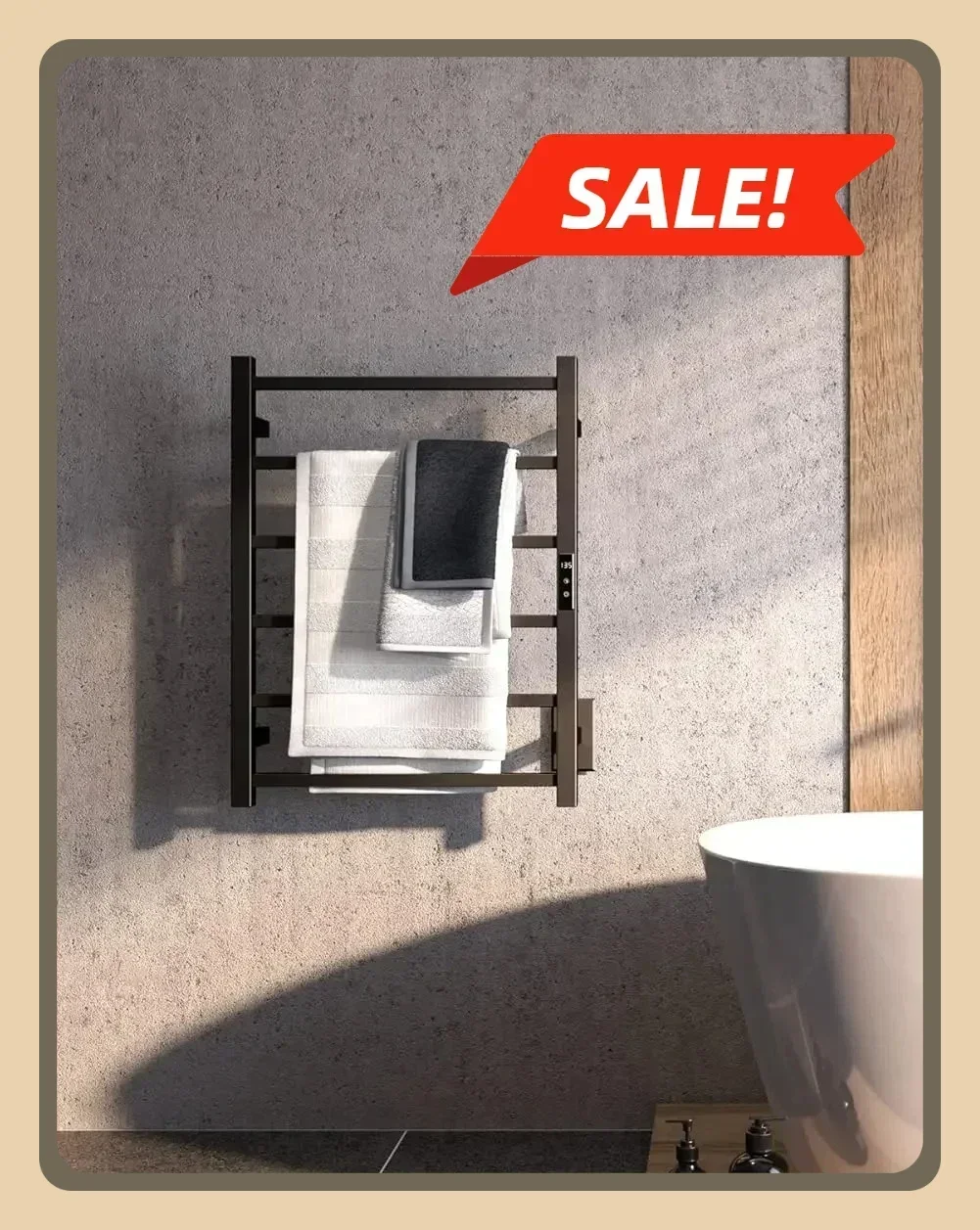 

Towel Warmer Rack with 24hr Timer, Matte Black Heated Towel Rack for Bathroom, Plug-in/Hardwired, Wall Mounted 6-Bar Electric