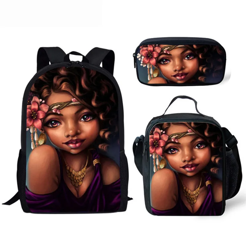 

Creative Popular Novelty Cute African girl 3D Print 3pcs/Set pupil School Bags Laptop Daypack Backpack Lunch bag Pencil Case