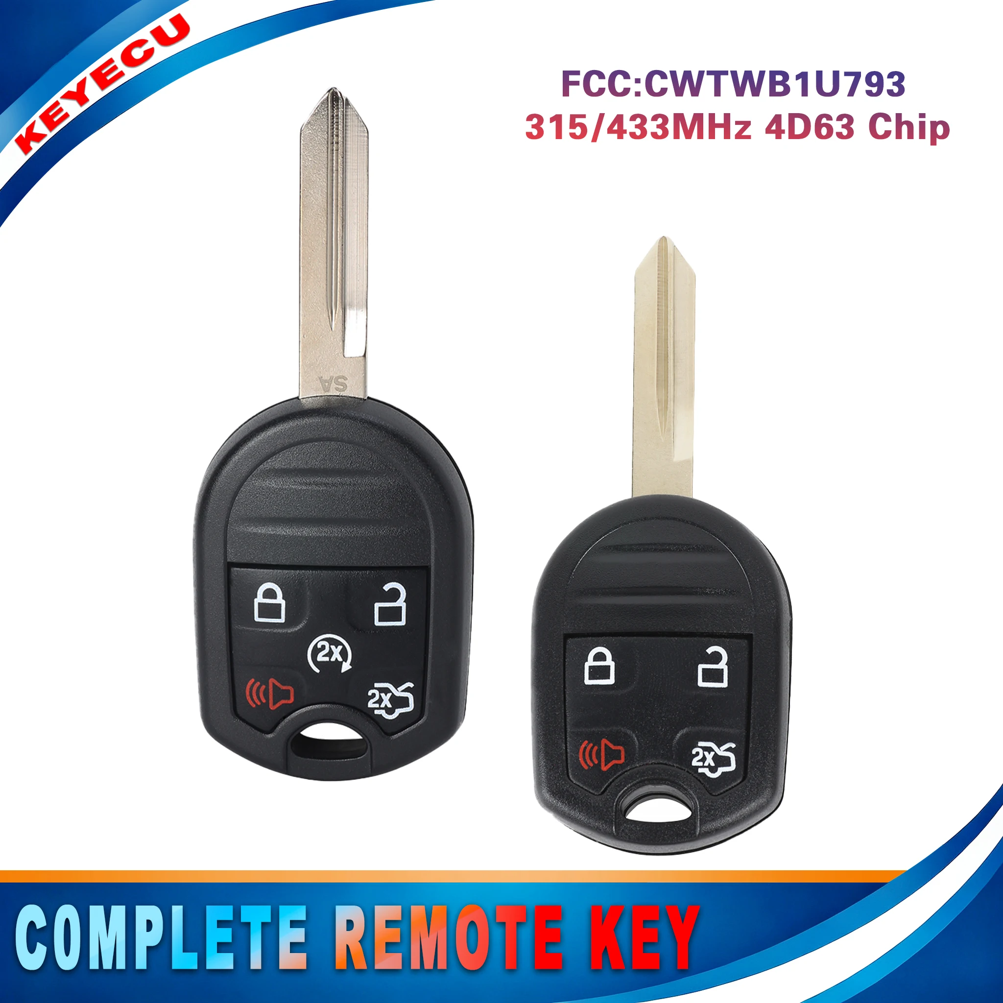 KEYECU for Ford Expedition Flex Explorer Taurus Lincoln Escae Focus Remote Key Fob 4 5 Button CWTWB1U793 315/433MHz 4D63 Chip