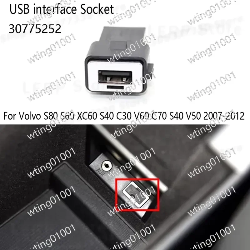 for X-T Car USB Interface Socket fits for Volvo S80 S60 XC60 S40 C30 C70 V50 2007-2012 Replace 30775252 Auto Audio Adapter