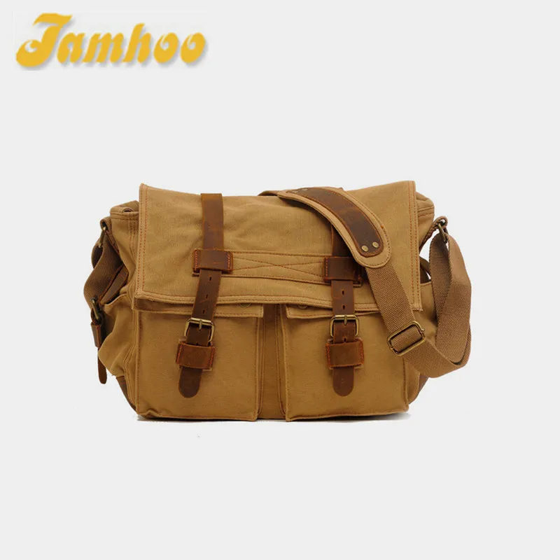 Jamhoo Military Canvas + Leather Men Messenger Bag Canvas Shoulder Bag Men Crossbody Bag Casual Bag 2024 Single Shoulder Bag