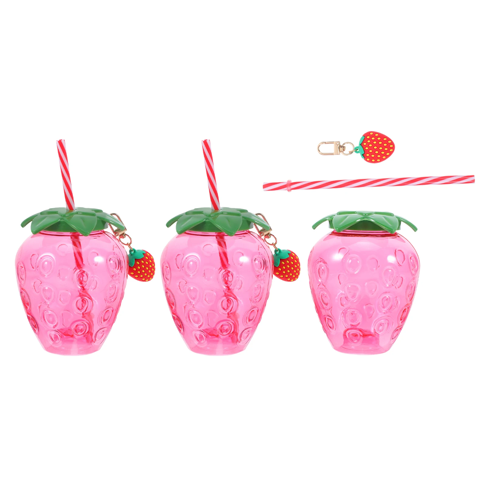 

3 set Cute Strawberry Drinking Cups 300Ml Portable Reusable Plastic Party Juice Tumbler Set Bpa Free With Lid Straw For Home