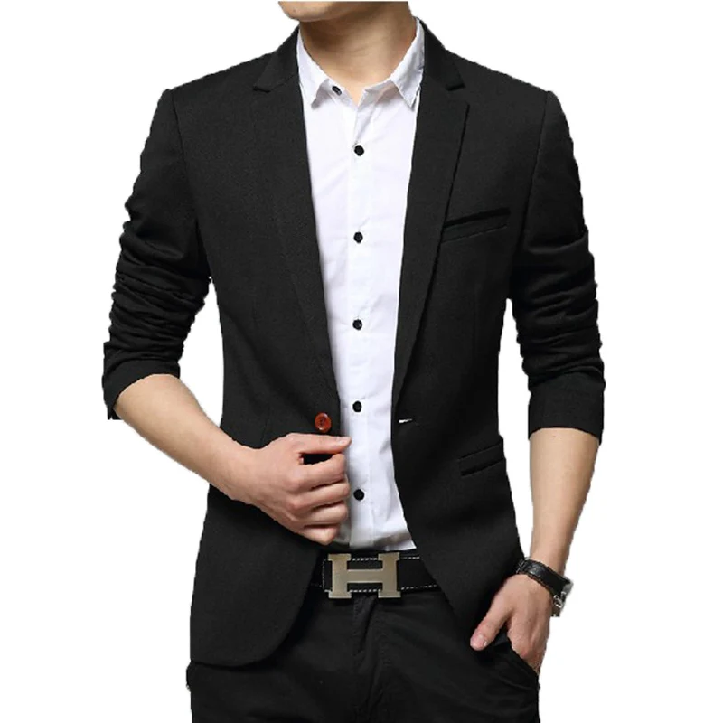 BROWON-Chaqueta ajustada de Color sólido para hombre, abrigo informal inteligente, trajes de negocios, Blazer coreano, otoño e invierno, 2024