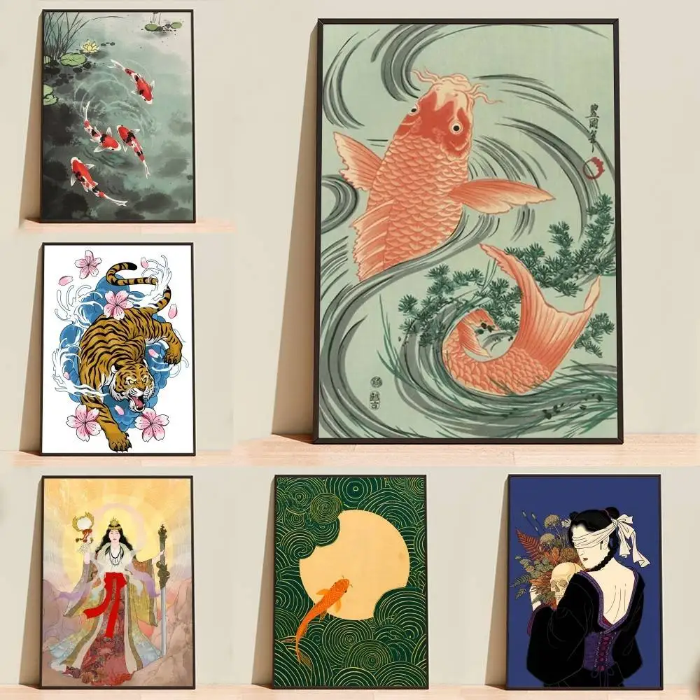 Japanese Ukiyo-style Goldfish Art  Poster High Quality Dorm Living Room Aesthetic Wall Decoration Painting Stickers Gift