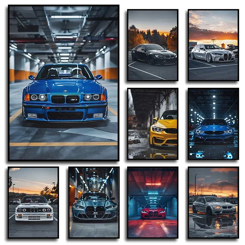 1 Stück rahmenloses modernes BMW-M4 Luxus-Supersportwagen-Rennkollektions-Poster und Drucke, Leinwanddruck, Wandkunstbild für Wohnzimmer