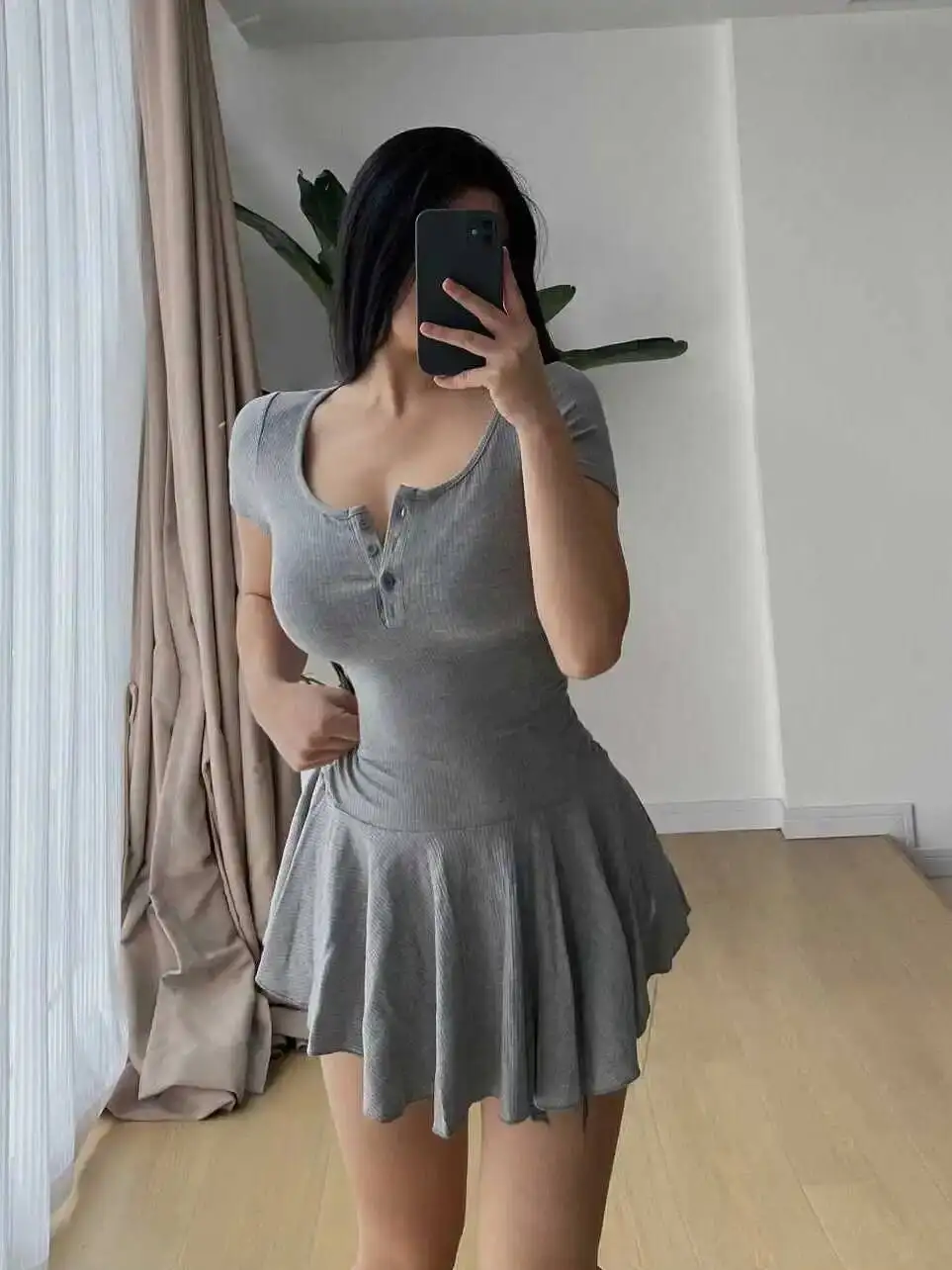 European And American Style Summer Spicy Girl Pure Desire Round Neck Short Sleeve Threaded Pure Cotton Elastic Tight Dress LVGO