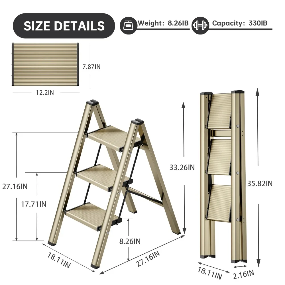 Ladnamy-Échelle pliante à 3 marches, banc d\'escalier multifonctionnel, outils télescopiques à chevrons, échelle à champagne