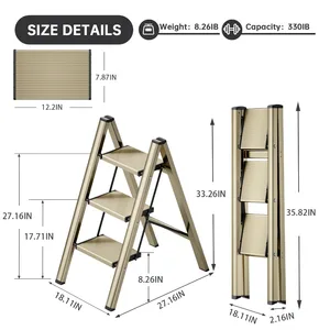 Ladnamy 3 خطوات أدوات سلم سلم الشمبانيا قابلة للطي سلم تلسكوبي متعرجة متعددة الوظائف سلم سلم مقعد أعلى 12 سلم مطبخ للمبيعات 3 خطوات - رقم 11