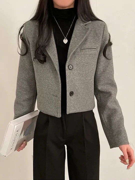 

Winter Thiened ort Woolen Suit Jaet Women's Faionable Lapel Coat Retro Simple High-End Women's Clothing