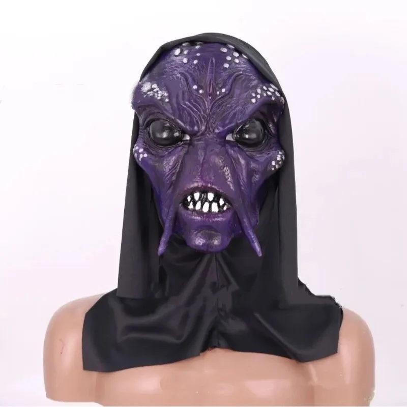 Spaventoso maschera da strega aliena horror viso viola streghe alieni maschera da strega vestito operato costume di carnevale di Halloween festa cosplay prop