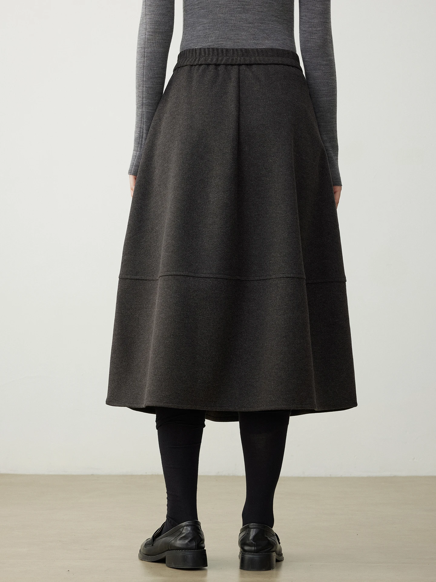 A-Line Woolen Half Skirt Women's Spring Autumn New Style Pure Color Pear Shape Flower Bud Skirt High Waist Commute Friendly