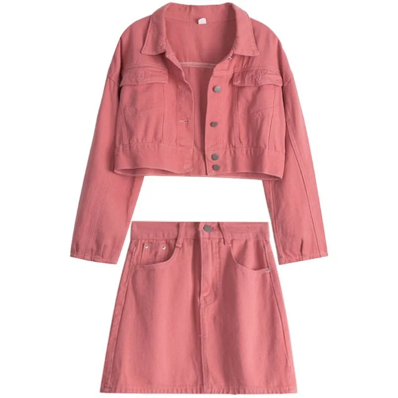 ربيع الخريف الدنيم مجموعة المرأة ort عالية الخصر ألف خط تنورة قطعتين دعوى Faionable عارضة الزي البوليستر طويل Sl...