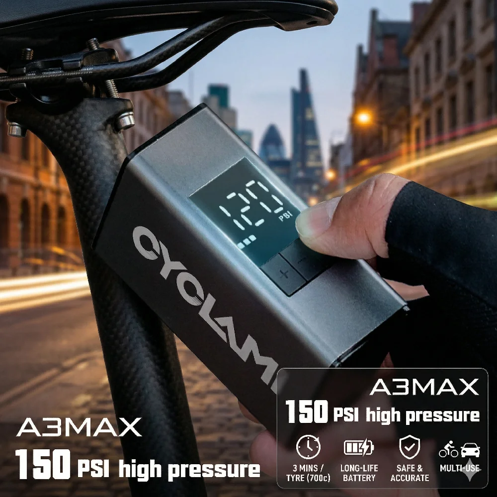 cyclami-a3-max-150psi-electric-bike-pump-mini-portable-rechargeable-tire-inflator-aluminum-alloy-smart-road-mtb-presta-valves